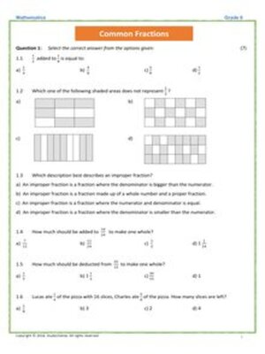 cover image of Grade 6 Maths Test 4: Common Fractions